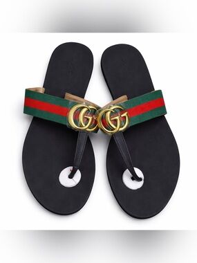 Striped Thong Sandals | Designer Inspired | Gold Detail | Size US 6.5 EU 37